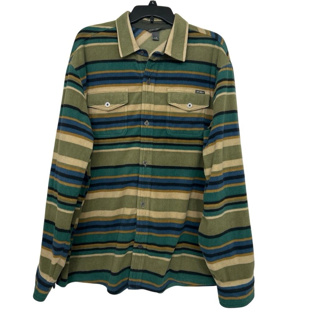 Eddie Bauer Men’s XL Striped Fleece Shacket Button Front Overshirt Outdoors